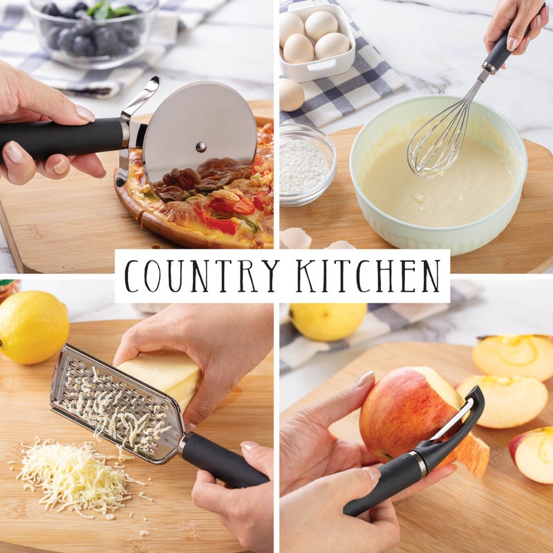 Country Kitchen 6 Pc Essentials Kitchen Stainless Steel Gadget Set Black Gun Metal with Soft Touch Black Handles for Cooking - Image 3